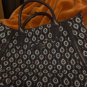 Vera Bradley Navy Teardrop Pattern Tote with Orange Accents